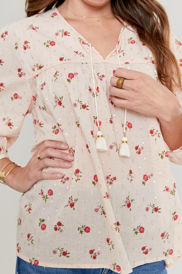 Womens Lurex Wallpaper Floral Jade Top