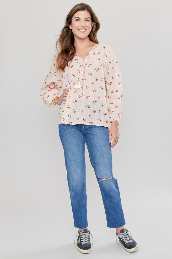 Womens Lurex Wallpaper Floral Jade Top