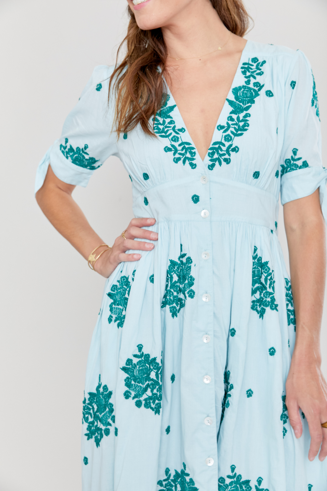 Faded Blue With Marlow Embroidery Farah Dress