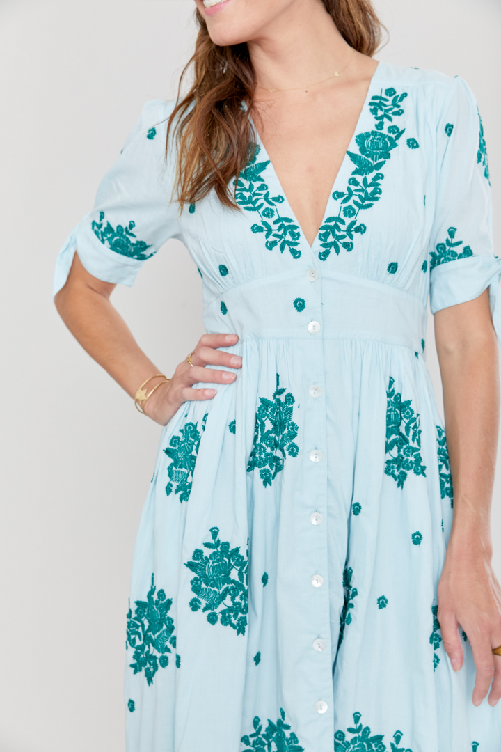 Faded Blue With Marlow Embroidery Farah Dress