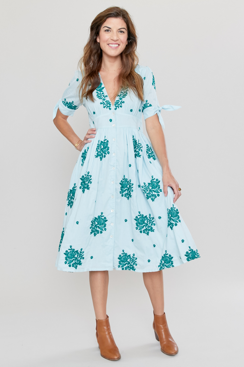 Faded Blue With Marlow Embroidery Farah Dress