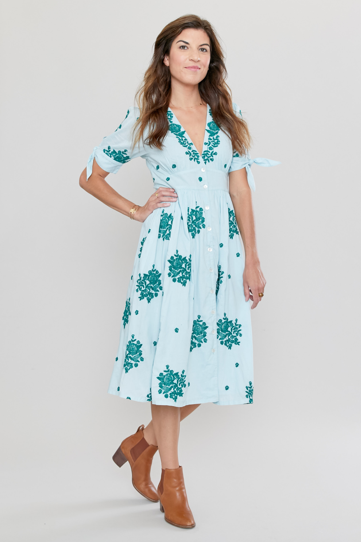 Faded Blue With Marlow Embroidery Farah Dress