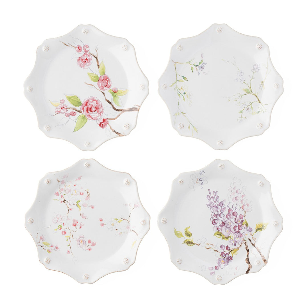 Berry & Thread Floral Sketch Assorted Dessert/Salad Plates - Set of Four