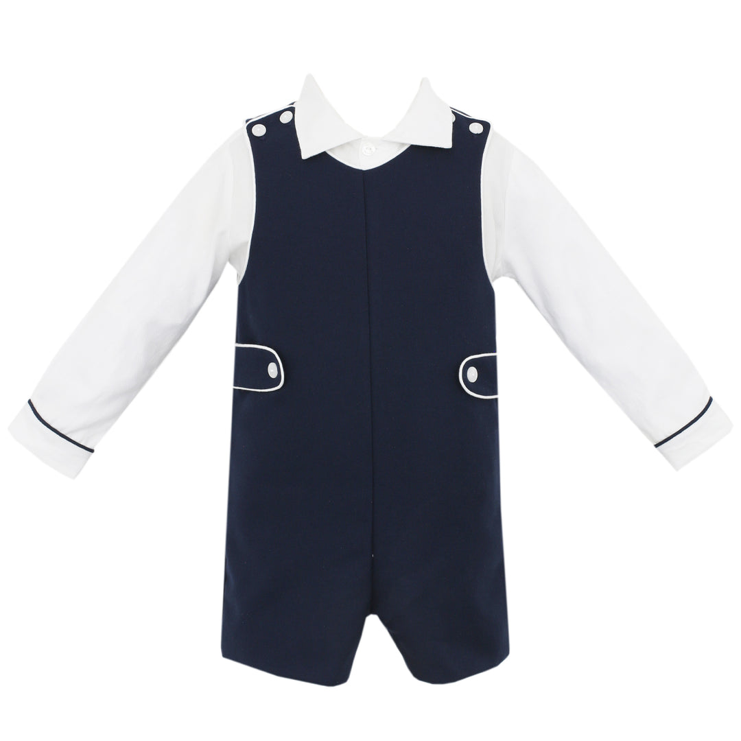 Navy Blue Payton John John With Ivory Long Sleeve