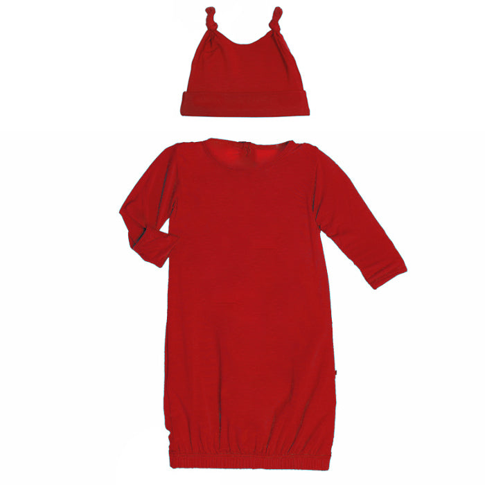 Crimson Layette Gown & Double Knot Hat Set