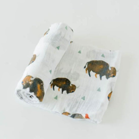 Cotton Muslin Swaddle Blanket - Bison