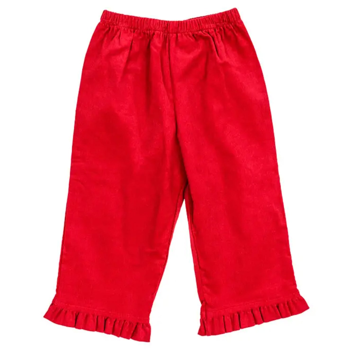 Red Elastic Corduroy Pant With Ruffles