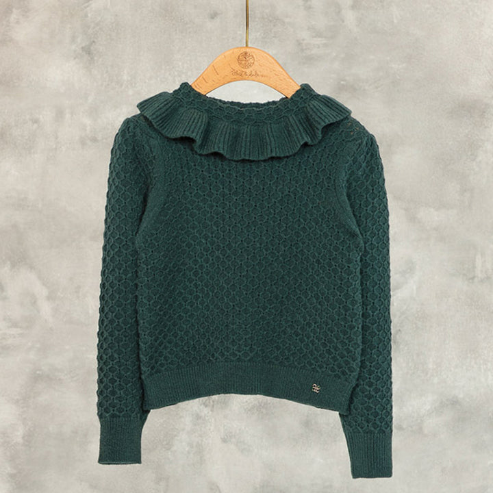 Forest Green Ruffled Collared Sweater