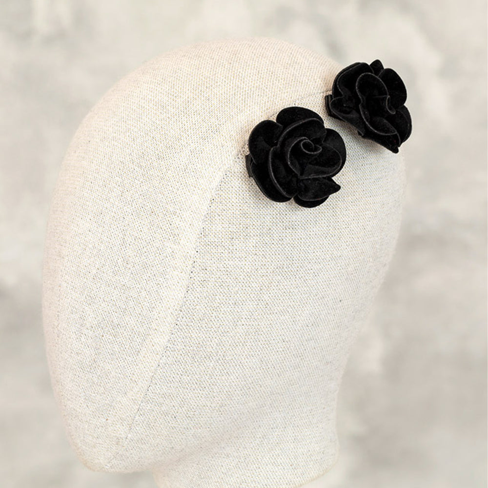 Black Suede Flower Hair Clips