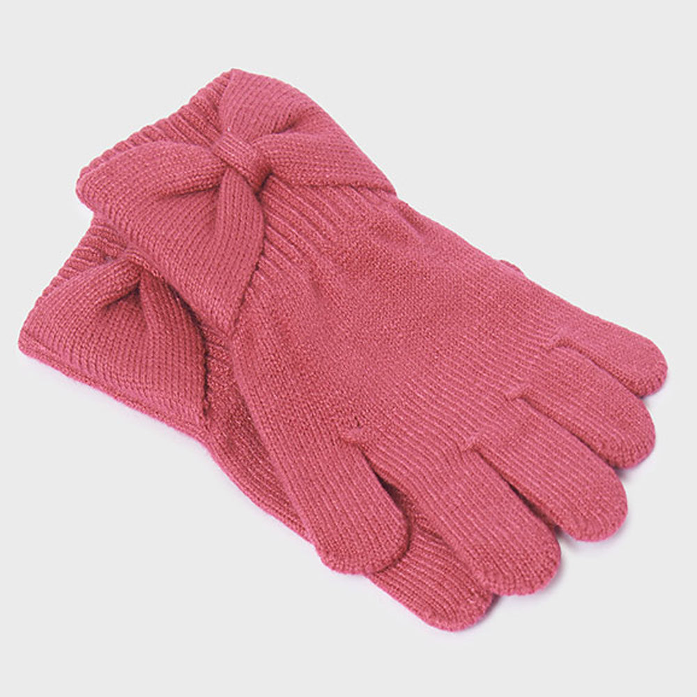 Raspberry Knit Bow Gloves