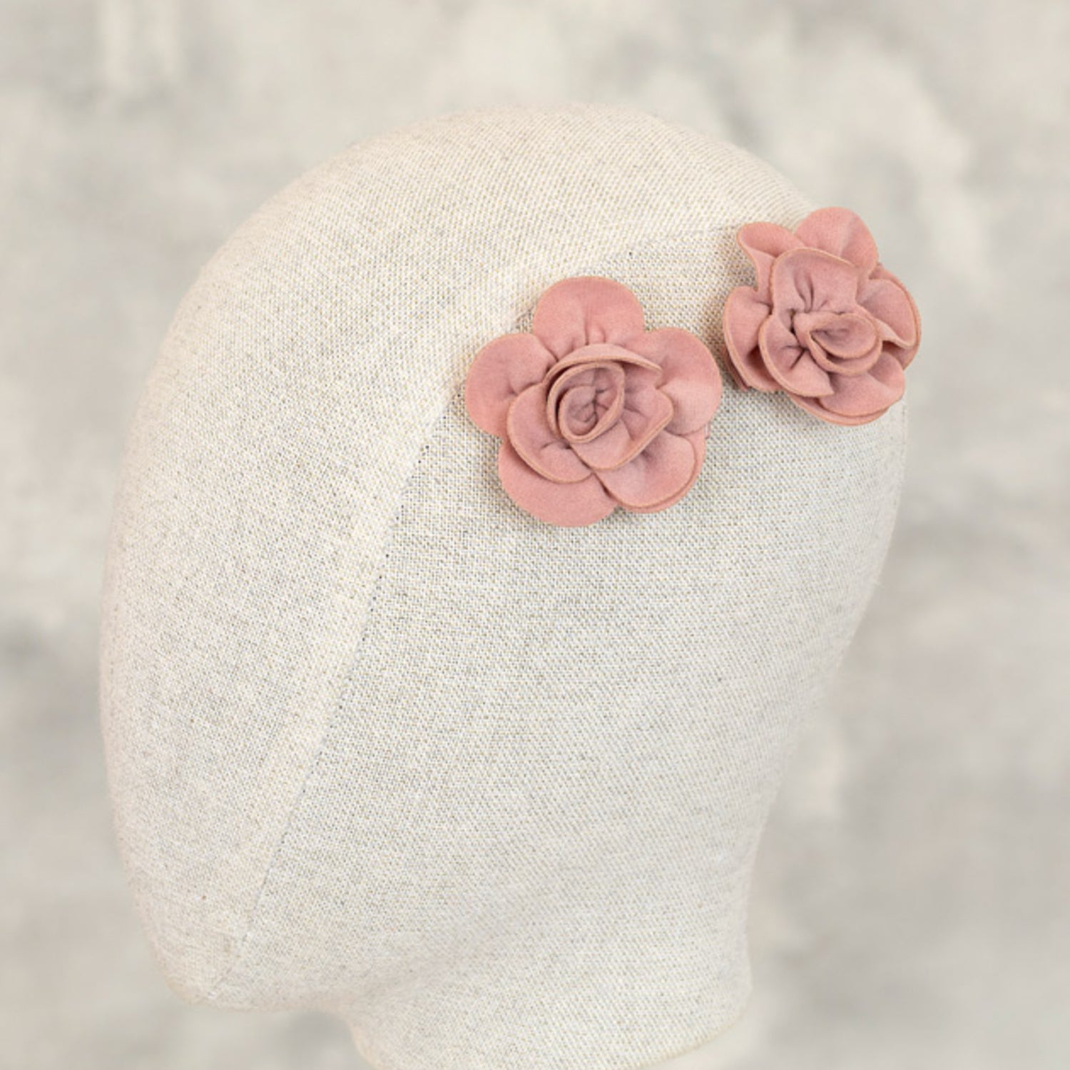 Rose Pink Suede Flower Hair Clips