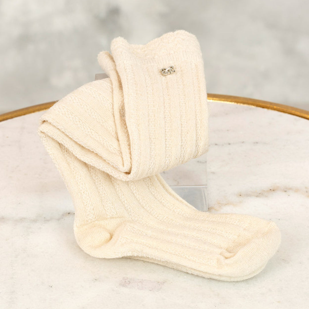 Cream Lurex High Socks