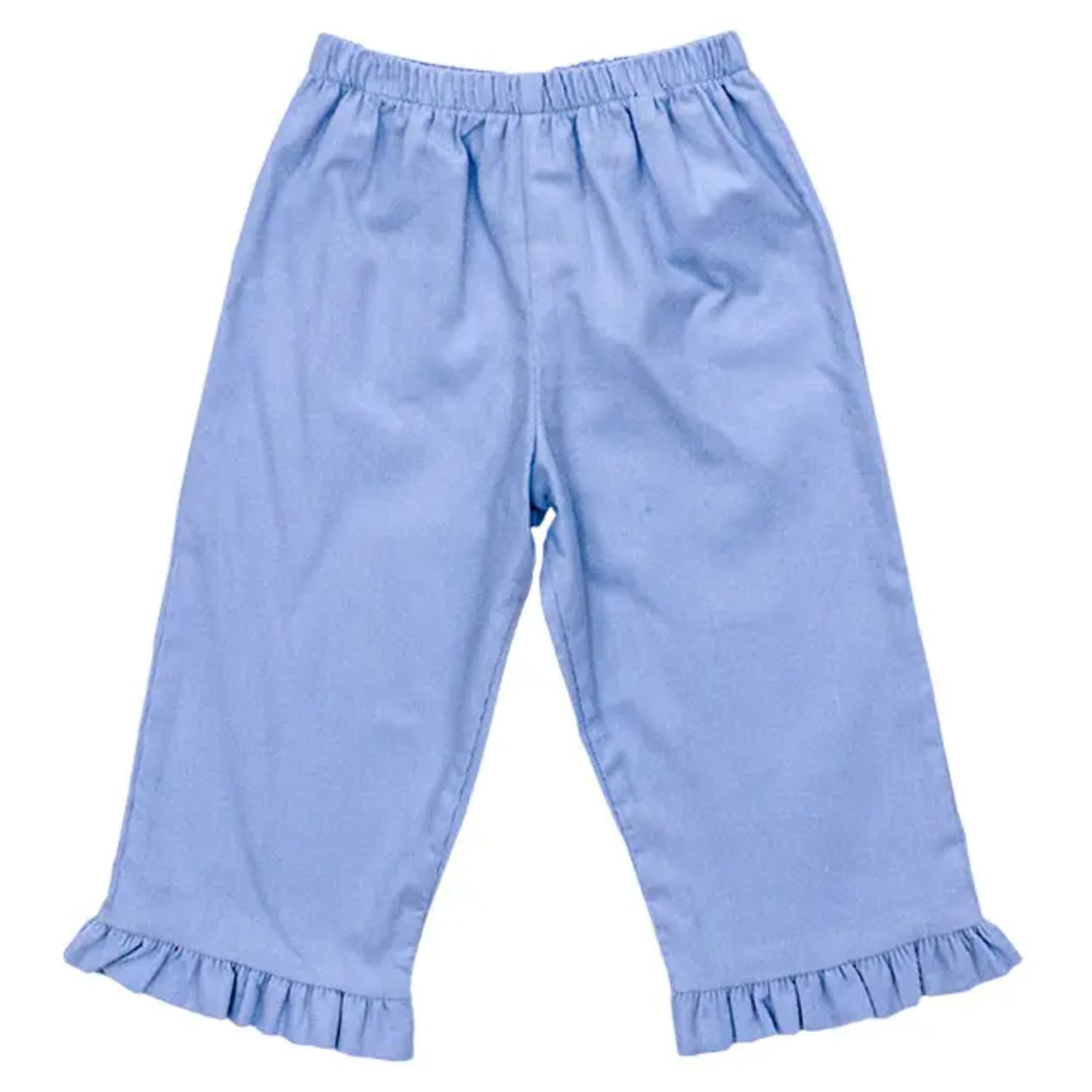 Light Blue Elastic Corduroy Pant With Ruffles