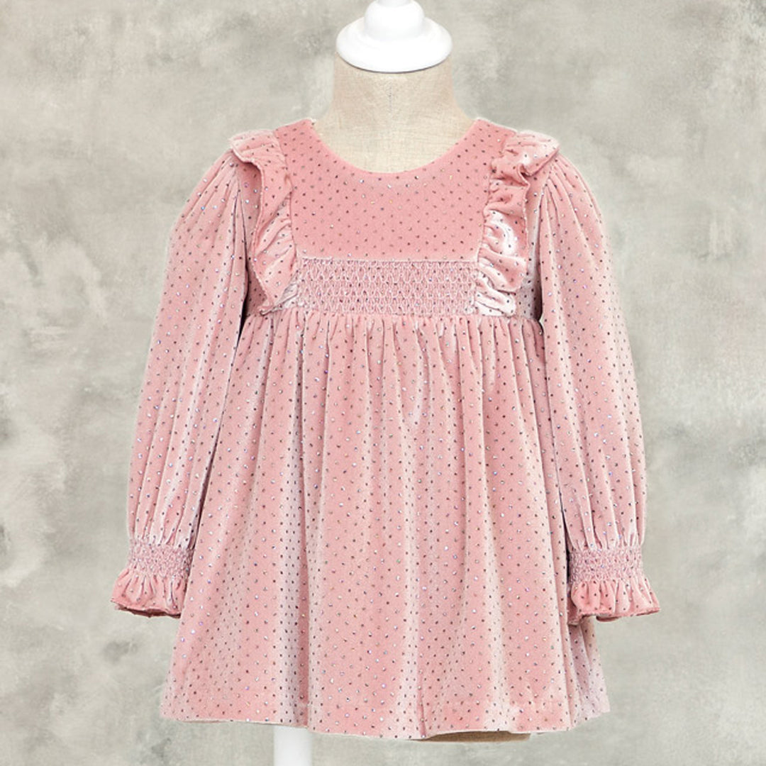 Pink Glitter Polka-Dot Velvet Dress