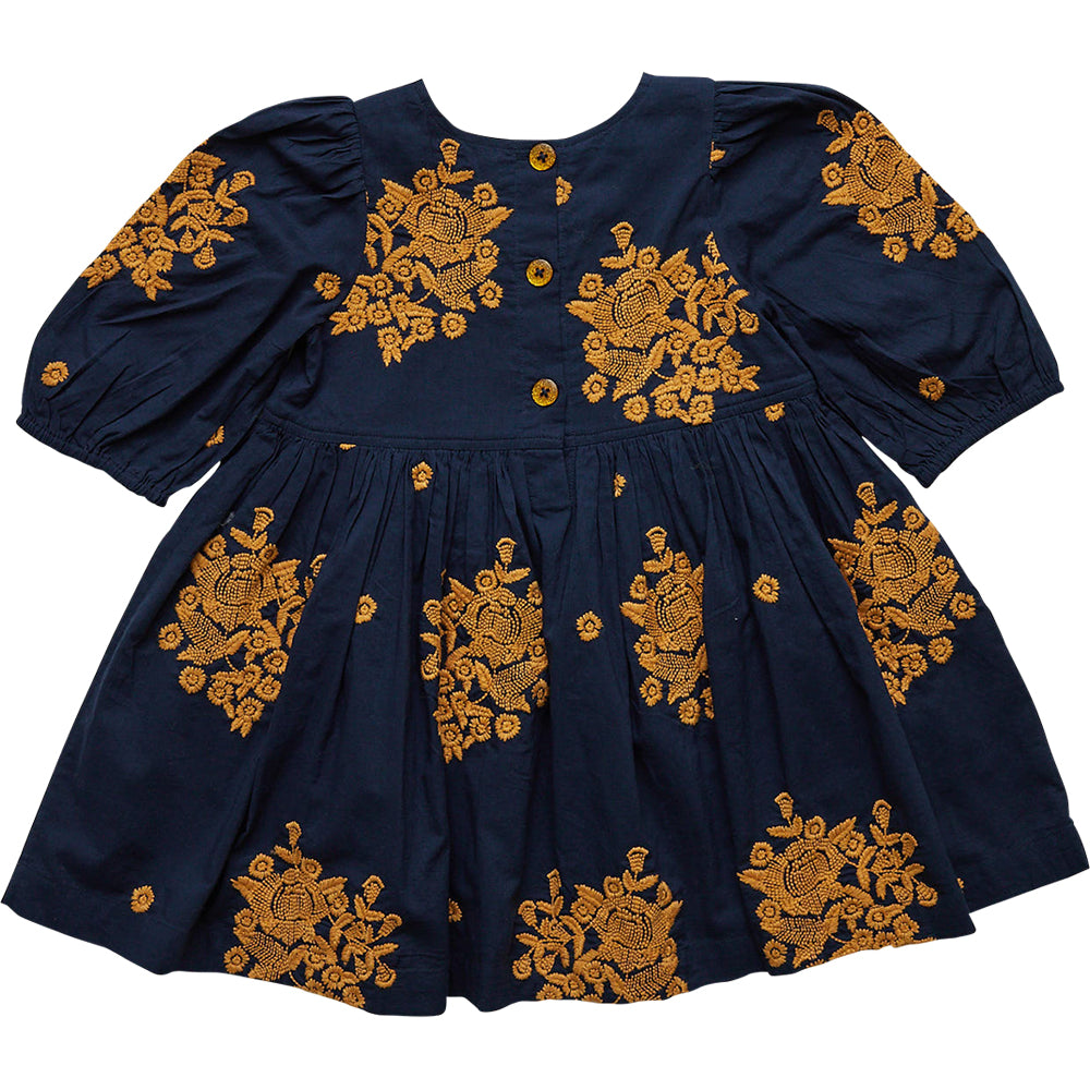Dress Blues With Inca Gold Embroidery Brooke Dress