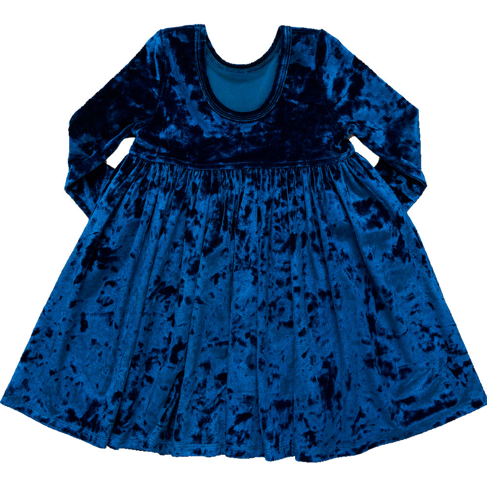 Crushed Blue Velvet Steph Dress