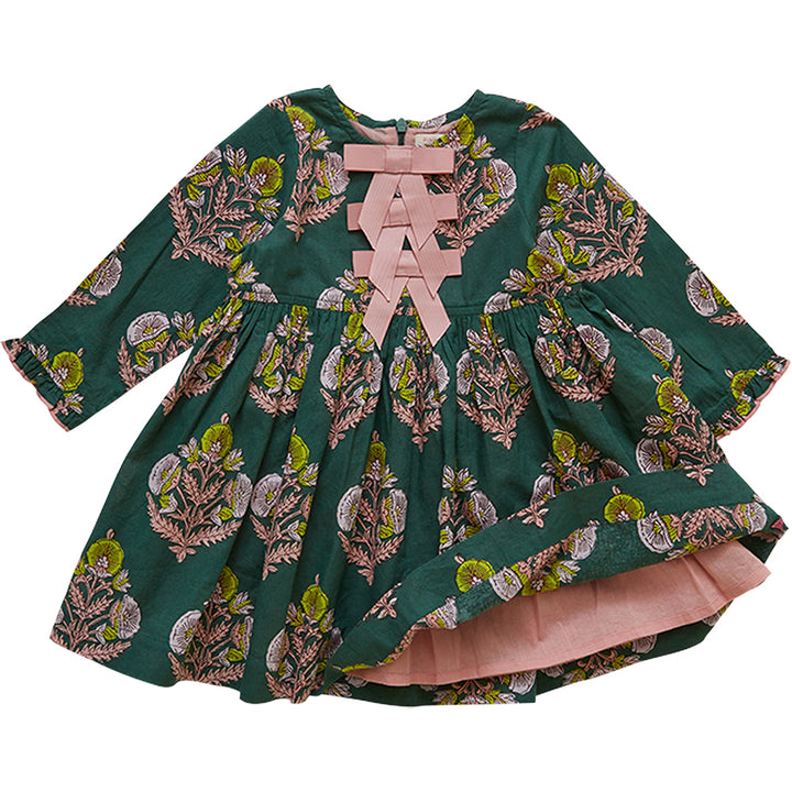 Hunter Green Flower Baby Hermione Dress