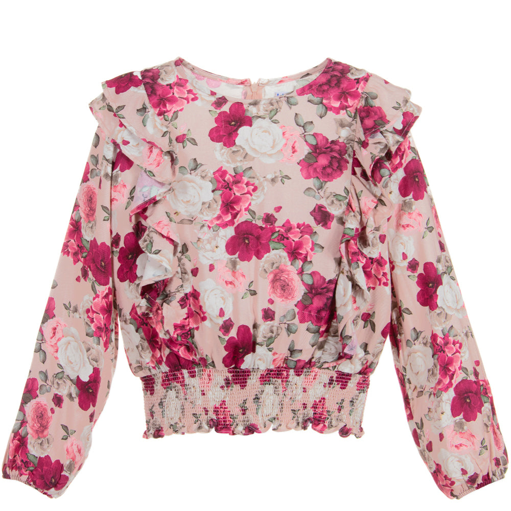 Floral Long Sleeve Ruffled Blouse
