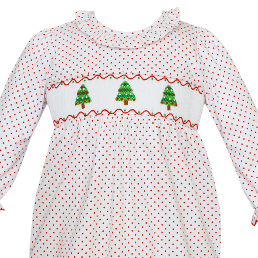 White & Red Polka-Dot Christmas Trees Footie