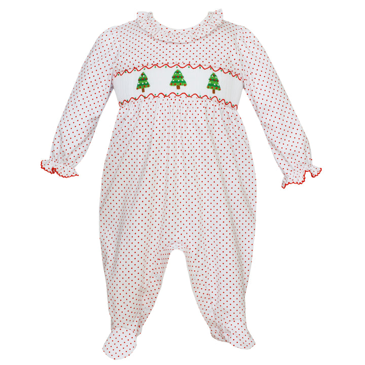 White & Red Polka-Dot Christmas Trees Footie