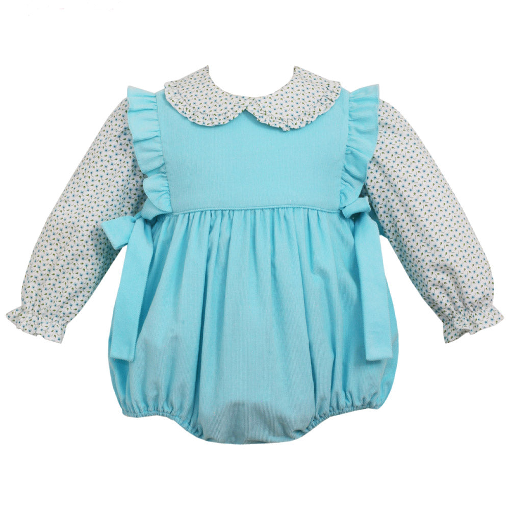 Aqua Corduroy Bubble With Bows & Blouse