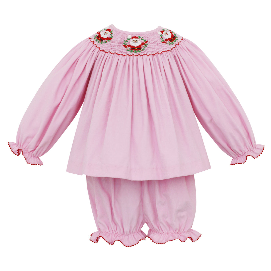 Santa Claus Pink Corduroy Bishop Bloomer Set