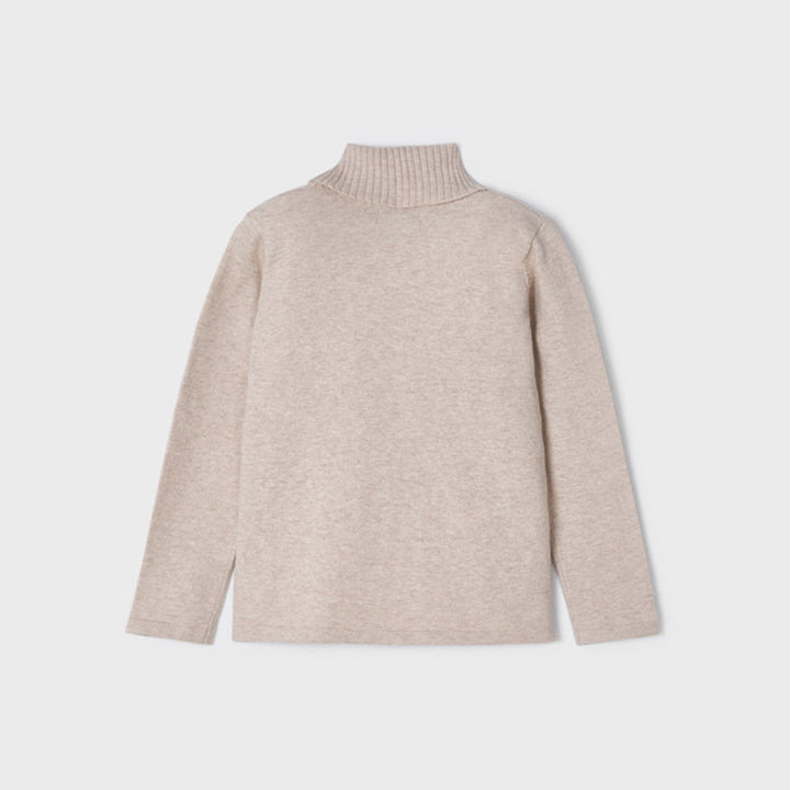 Ecofriends Cream Jersey Knit Round Collar Turtleneck Sweater