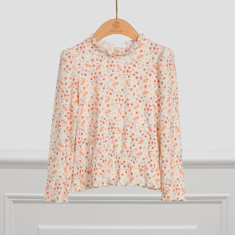 Blush Floral Ribbed Long Sleeve Blouse