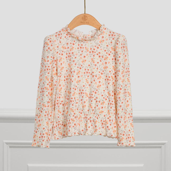 Blush Floral Ribbed Long Sleeve Blouse