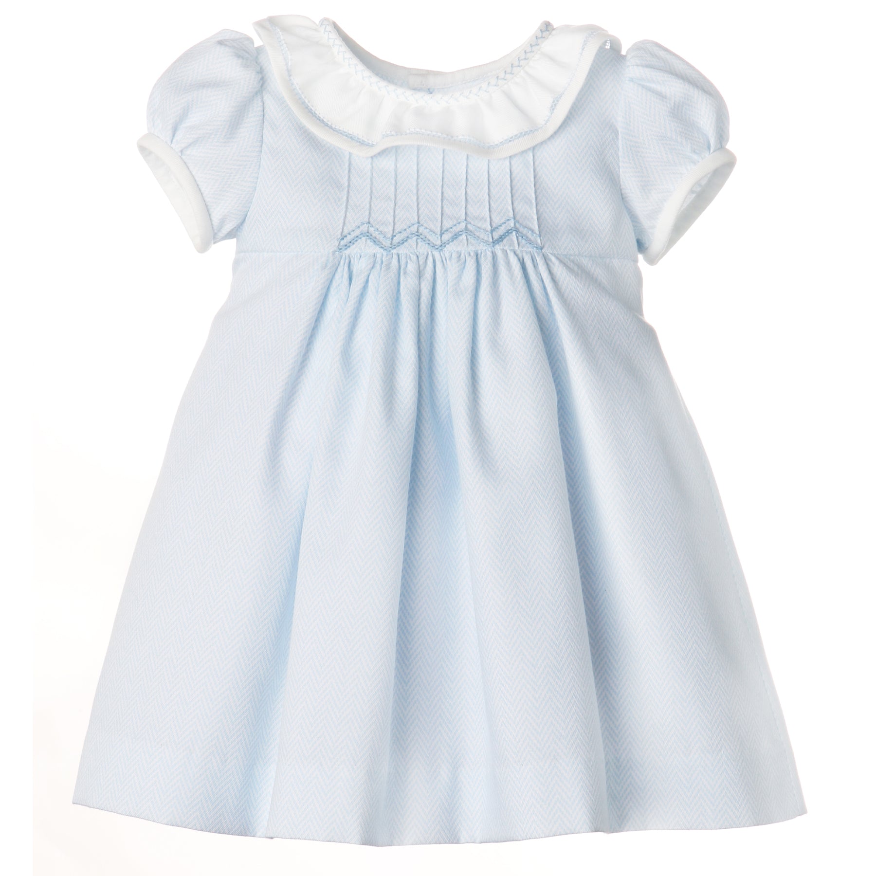 Blue Herringbone Ruffle Dress