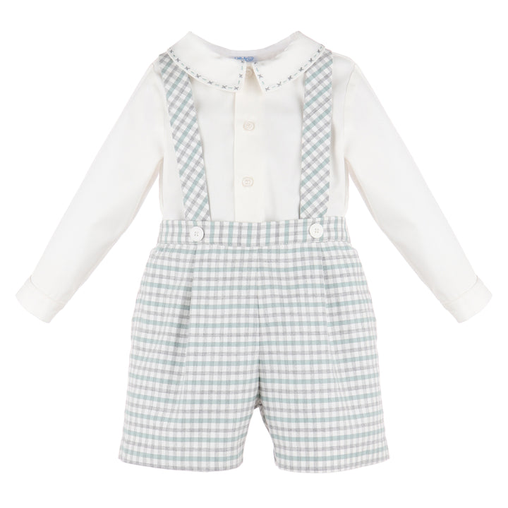 Mint Checkered Suspender Set with White Bodysuit