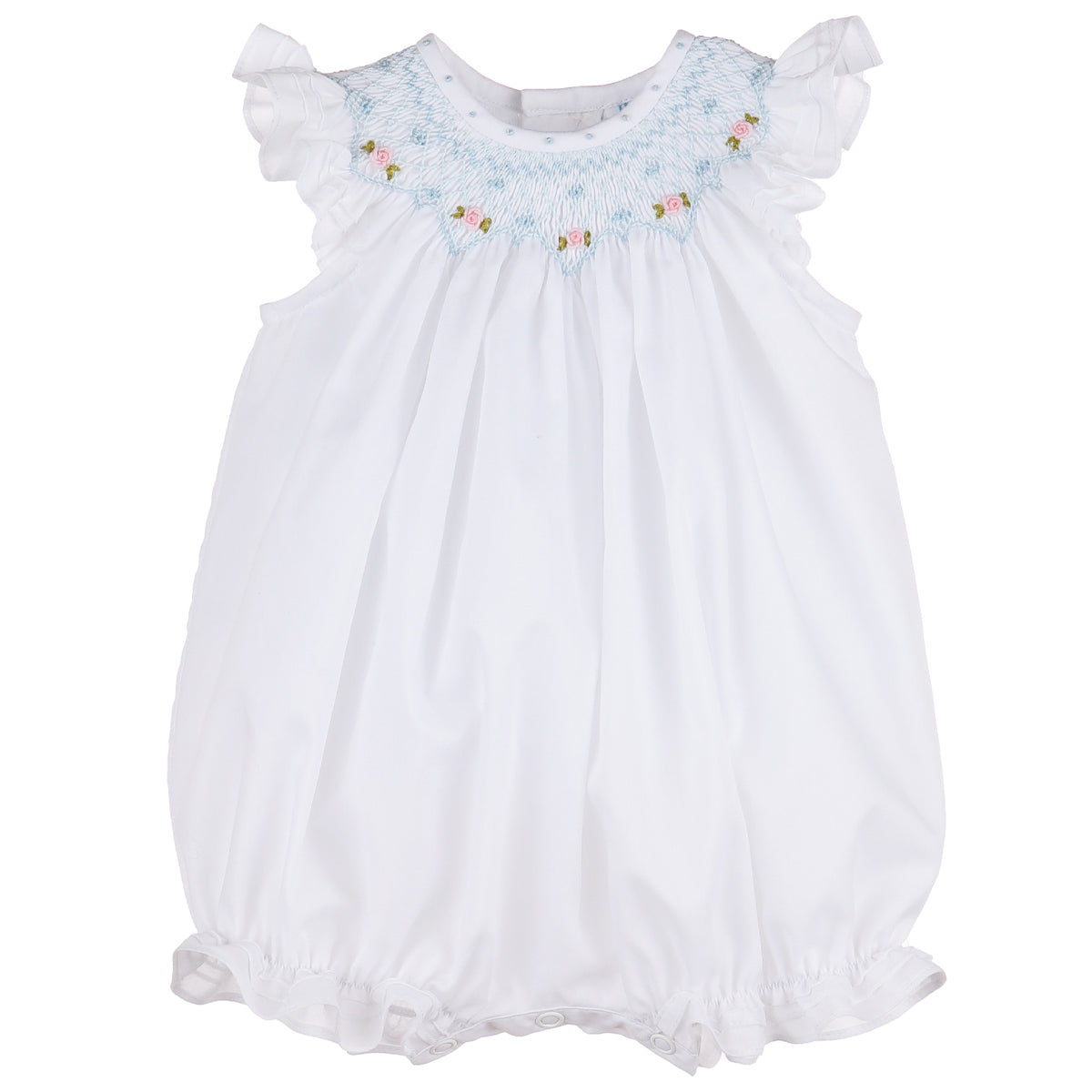 White Classic Bubble With Floral Geometric Smocking