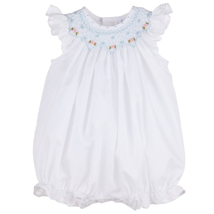 White Classic Bubble With Floral Geometric Smocking