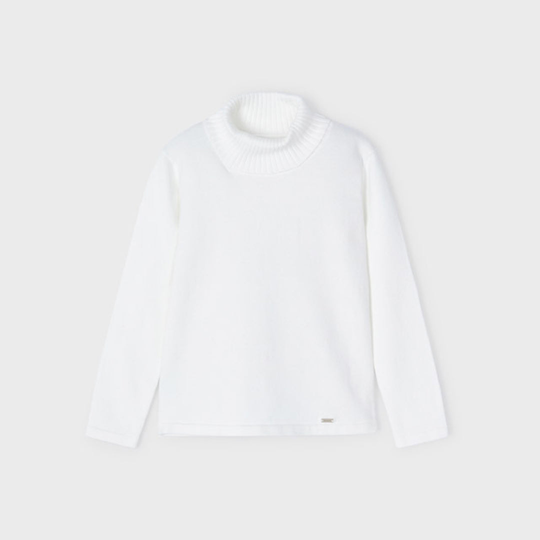 Ecofriends White Jersey Knit Round Collar Turtleneck Sweater