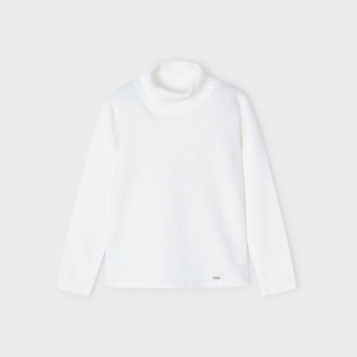 Ecofriends White Jersey Knit Round Collar Turtleneck Sweater
