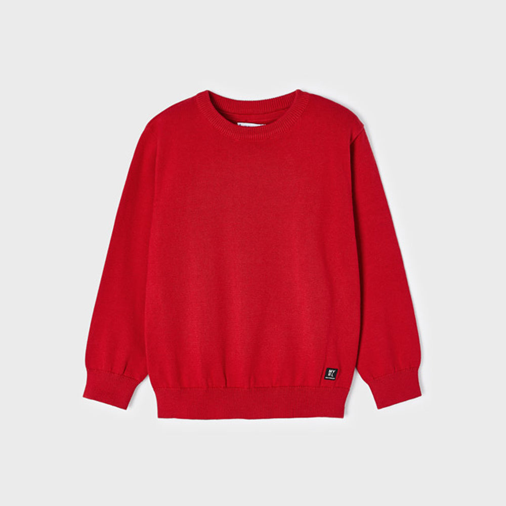 Ecofriends Berry Red Jersey Knit Round Collar Sweater