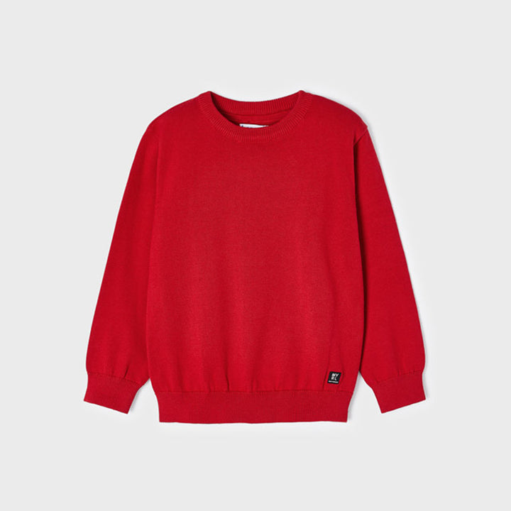Ecofriends Berry Red Jersey Knit Round Collar Sweater