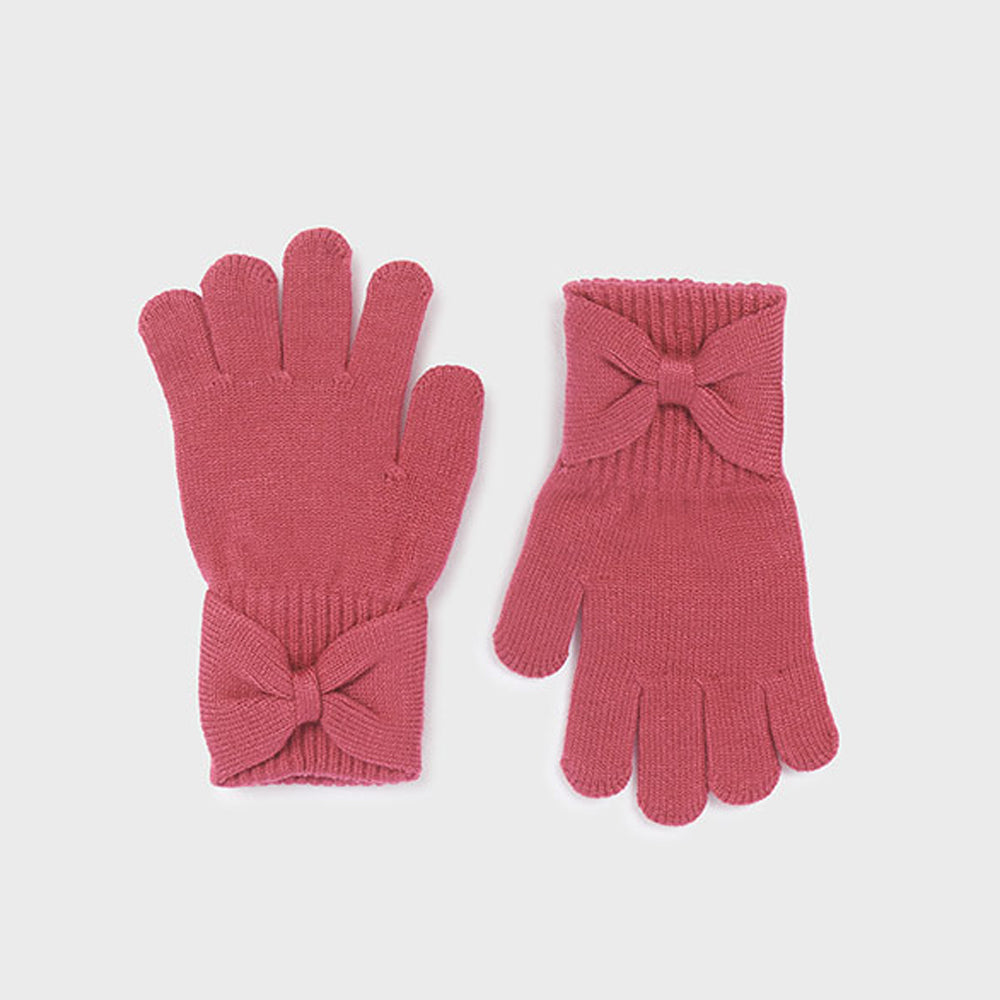 Raspberry Knit Bow Gloves