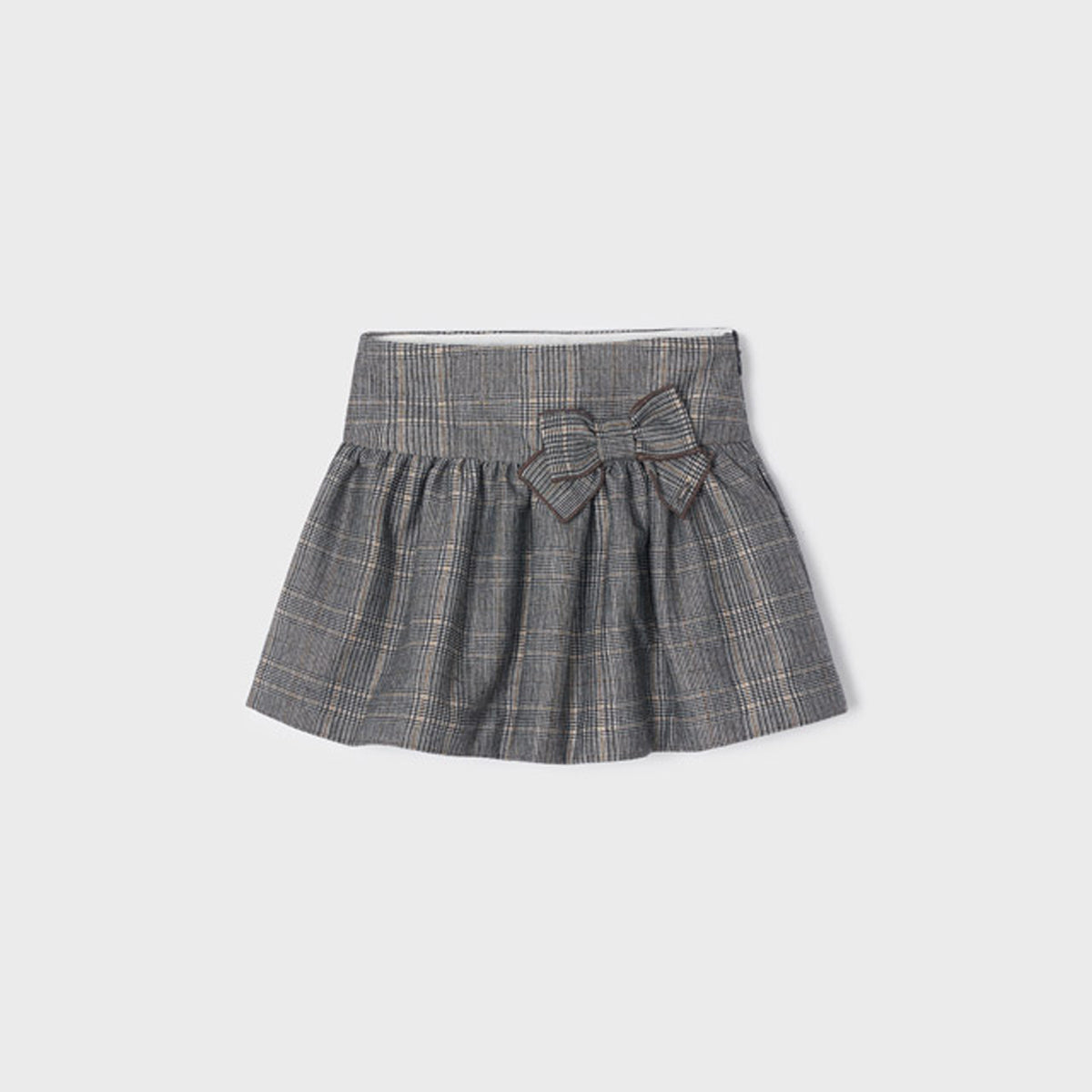 Grey Plaid Skirt With Bow