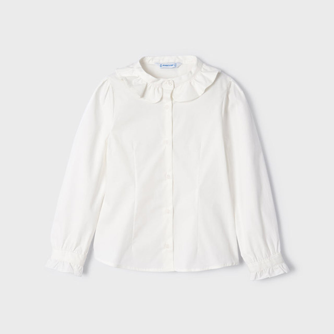 Natural White Poplin Long Sleeve Blouse
