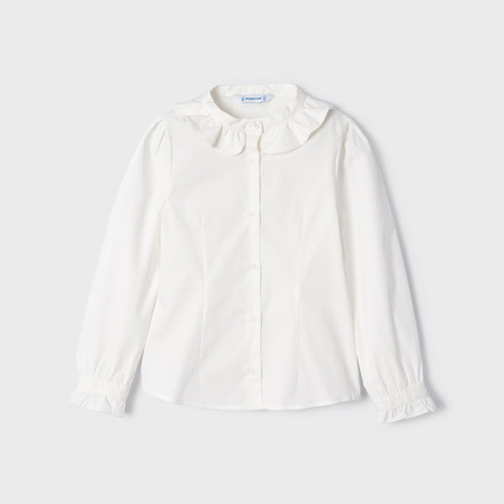 Natural White Poplin Long Sleeve Blouse
