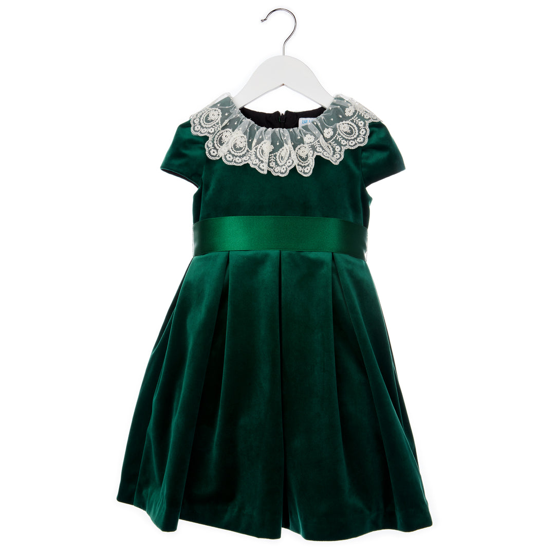 Green Deluxe Velvet Dress With Lace