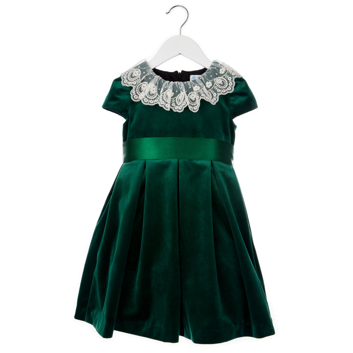 Green Deluxe Velvet Dress With Lace
