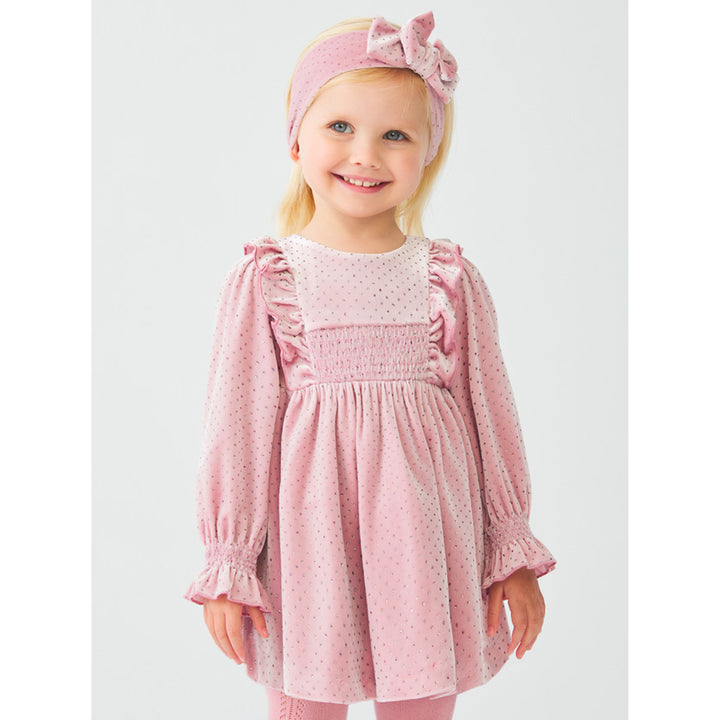 Pink Glitter Polka-Dot Velvet Dress