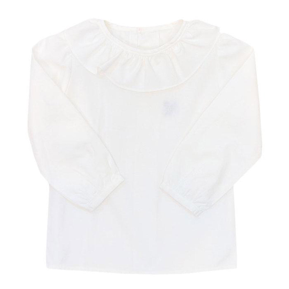 White Button Back Shirt With Ruffle