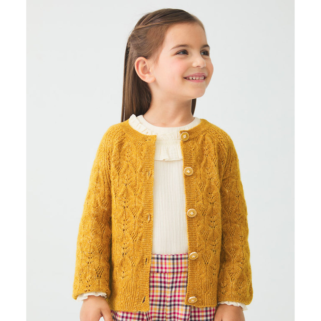 Mustard Yellow Openwork Knit Cardigan