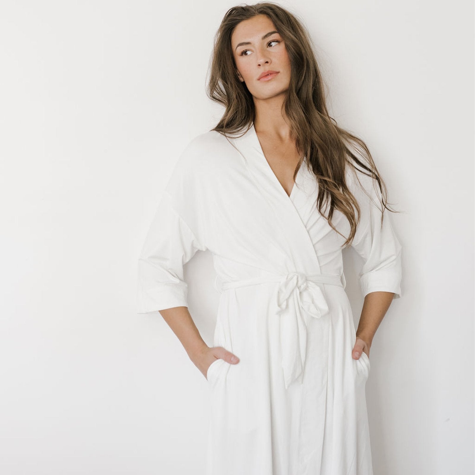 Cozy Earth Women's Stretch-Knit Bamboo Kimono Robe L / Ivory