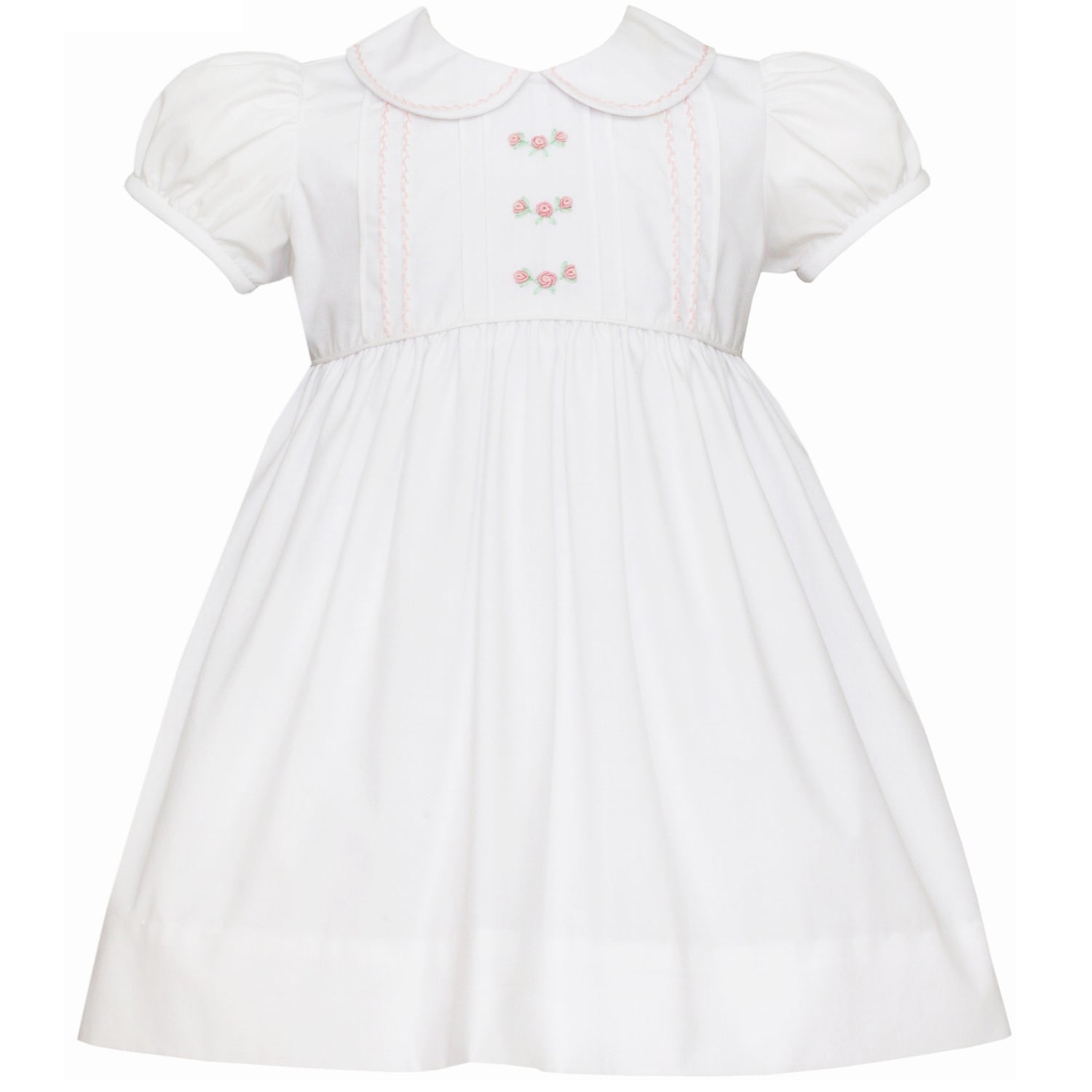 White Poplin Dress With Pink Smocking