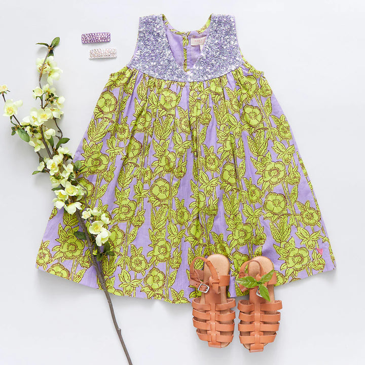 Lavender Stem Floral Girls Courtney Dress
