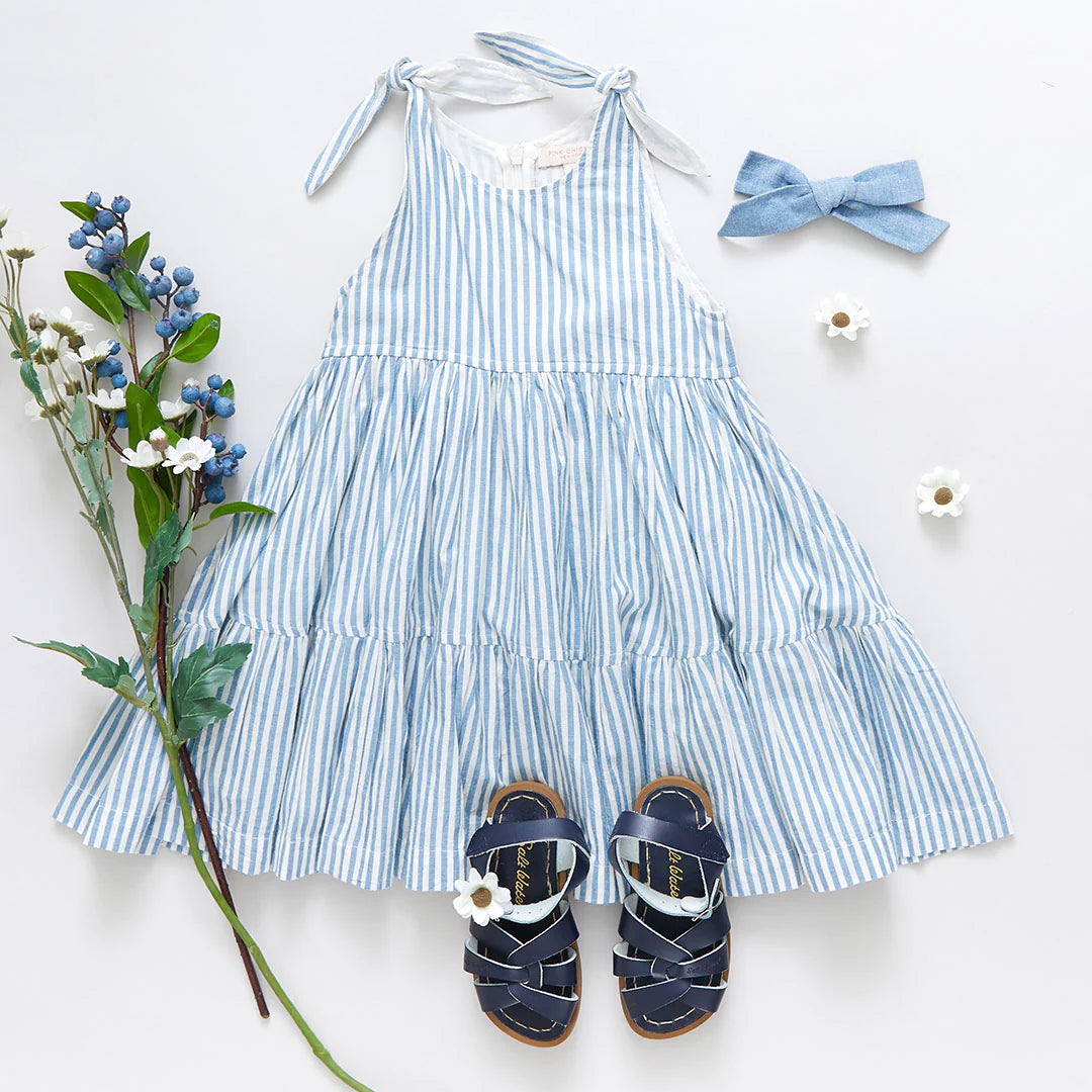 Blue Skinny Stripe Girls Taylor Dress